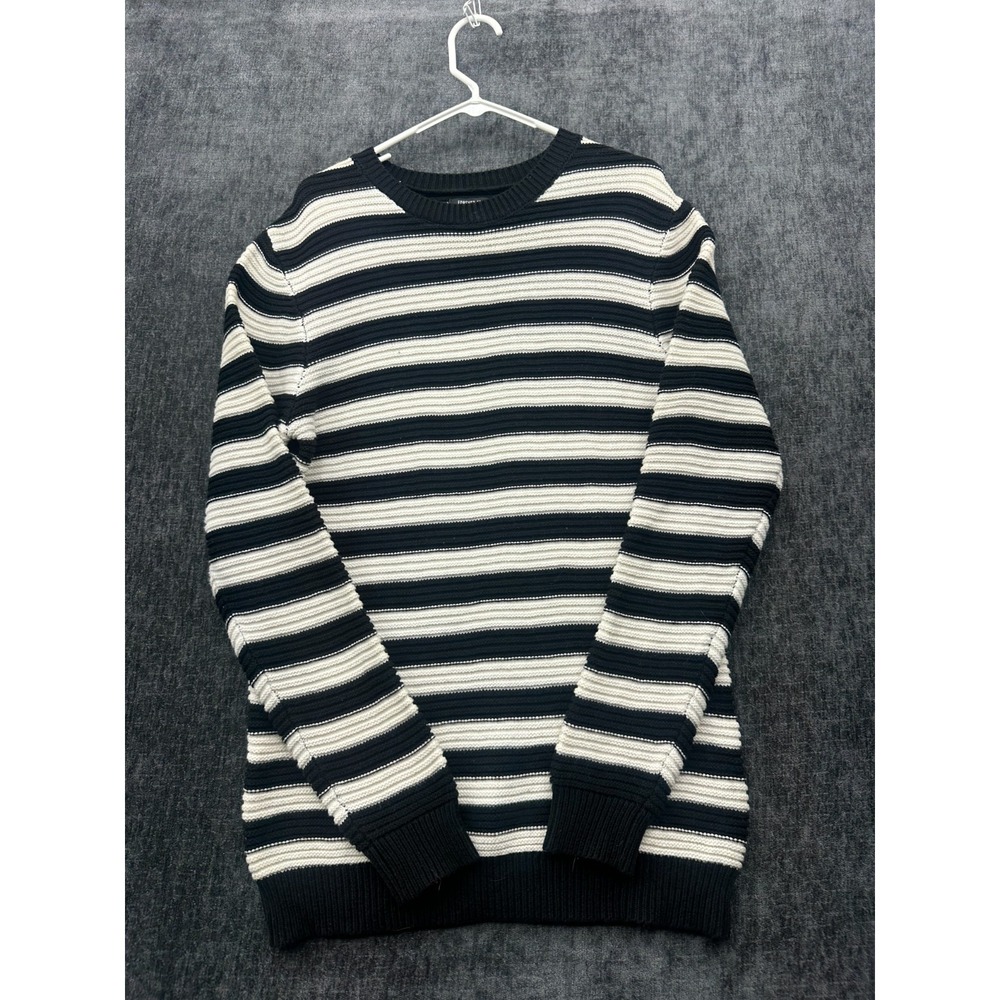 Forever 21 Sweater Mens Small Black‎ White Striped Tight Knit Ribbed Winter